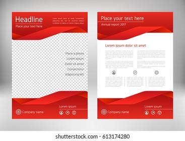 Red geometric flyer cover, business brochure vector design. Leaflet advertising abstract background. Modern poster magazine layout template. Annual report for presentation. Front and back page. 