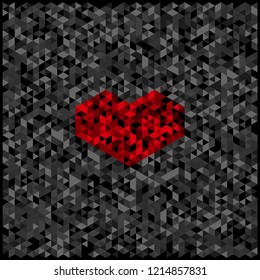 Red geometric heart on abstract triangle background. Vector illustration.