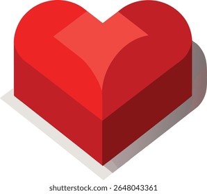 Una forma geométrica roja del corazón en la vista isométrica aislada en el fondo blanco
