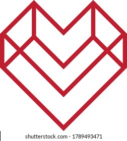 Red Geometric heart shape or stamp.