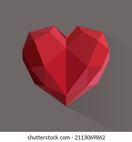 Red Geometric Heart For Valentine's Day Illustration Isolated On Grey Background
