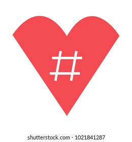 red geometric heart with the white hashtag inside