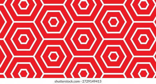 padrão de hexágono geométrico vermelho com contornos brancos criando um fundo contínuo e repetitivo ideal para design moderno, papel de parede, têxteis e gráficos digitais.