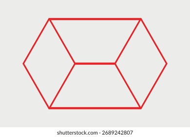 Forma de hexágono geométrico vermelho sobre fundo cinza claro