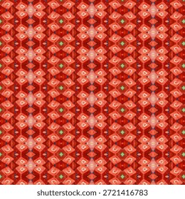 Red geometric kaleidoscope pattern with symmetrical shapes and repeating texture, perfect for abstract backgrounds, design overlays, and motion visuals.