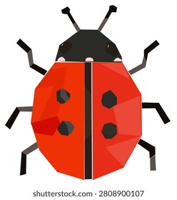 Red geometric ladybug icon. Mosaic ladybird vector design isolated.