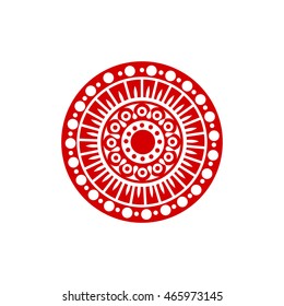 Red geometric mandala logo design for yoga club or company id. Isolated icon
