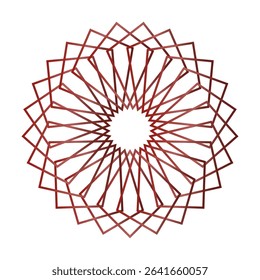 Red geometric mandala. Polygonal symmetry shape. Sharp radial figure. Vector pattern emblem.