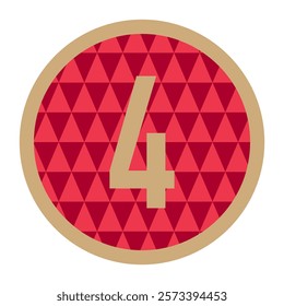 Red Geometric Number 4 Emblem – Golden Frame and Minimalist Design