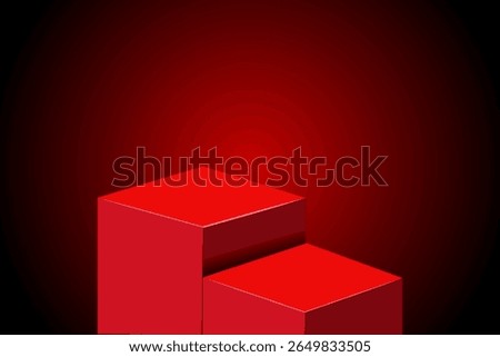 Red geometric podium product background, 3d red pedestal for product display or presentation, 2 blocks stage with spot light effect, vector illustration