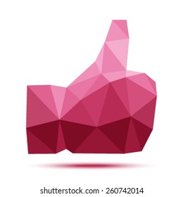 Red geometric polygonal thumb up icon, vector illustration