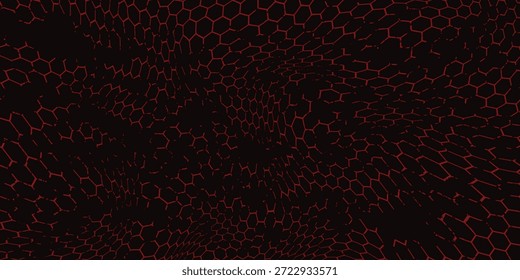 Red geometric polygons background, hexagon symbol, abstract black metallic wallpaper. vector illustration