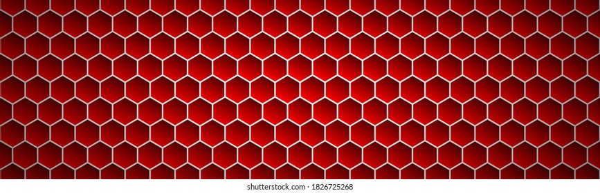 Red geometric polygons header. Abstract red metallic hexagons banner. Simple vector illustration background