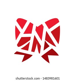 red geometric ribbon icon- vector illustration