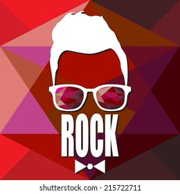 Red geometric rock poster with glasses on abstract background