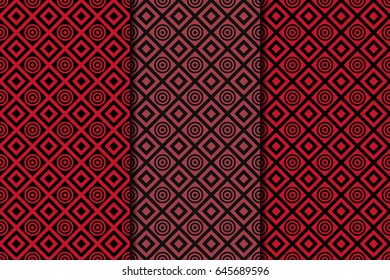 Red geometric seamless pattern on black background