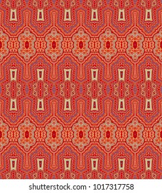 Red geometric seamless vector ornamental pattern