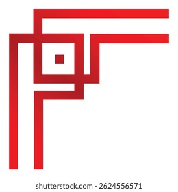 Red geometric shape forming an abstract right angle corner design element with gradient effect