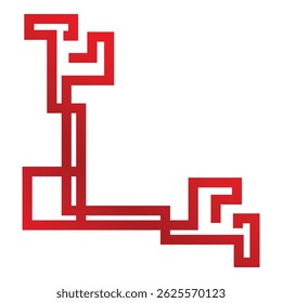 Red geometric shape forming an abstract right angle corner design element on a white background