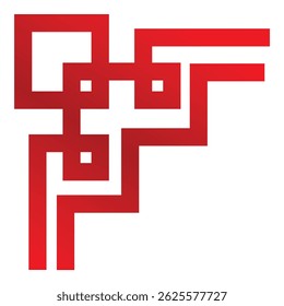 Red geometric shape forming a right angle corner design element on a white background