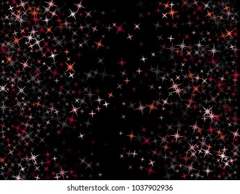 Red geometric star pattern sparkle vector. Premium colored confetti of flying stars, magic geometric sparkles stardust vector background on black. Graphic party design.