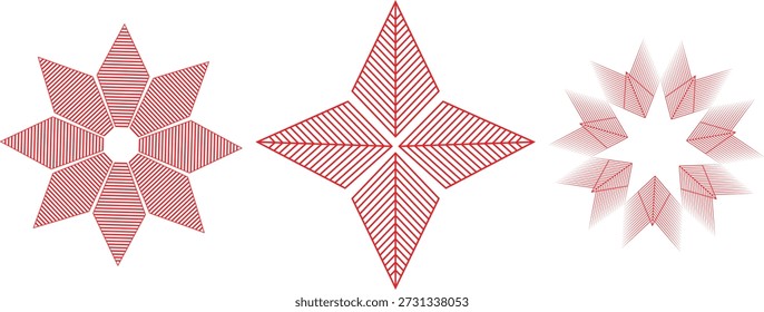 Rote geometrische Starburst-Muster auf weißem Hintergrund