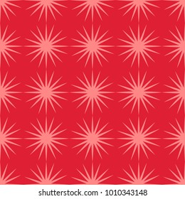 Red geometric stars pattern. Abstract seamless vector background.