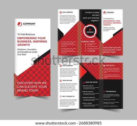 Red Geometric Tri Fold Brochure Template A4 Print Ready Corporate Brochure