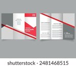 Red Geometric trifold brochure. Business trifold brochure design Tri-fold brochure Corporate company profile tri fold brochure template