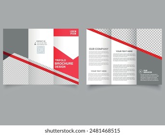 Red Geometric trifold brochure. Business trifold brochure design Tri-fold brochure Corporate company profile tri fold brochure template