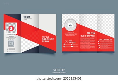 Red geometric trifold brochure. For presentation and printing.