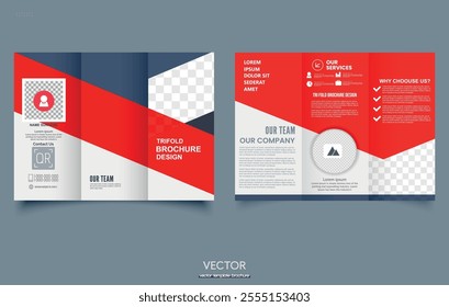 Red geometric trifold brochure. For presentation and printing.