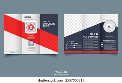 Red geometric trifold brochure. For presentation and printing.