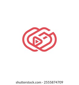 Red GG G Monogram with Play Button in Hexagon Triangle Form, Gaming Video Entertainment Logo Design Vector