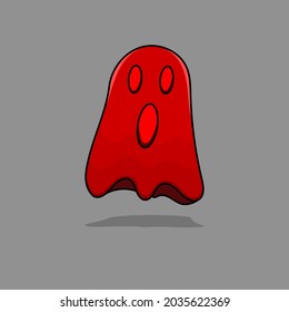 Red ghost cartoon isolated vector illustration with outline and shadow. can use for icon, sign, resources, element, collection, symbol, logo, ornament halloween design