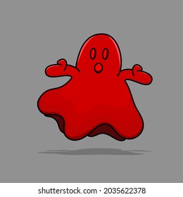 Red ghost cartoon isolated vector illustration with outline and shadow. can use for icon, sign, resources, element, collection, symbol, logo, ornament halloween design