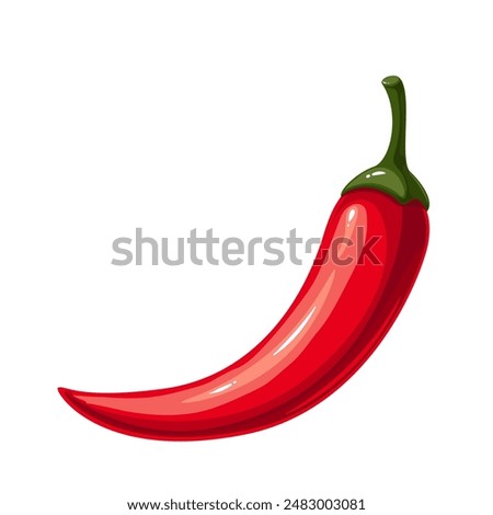 Red Ghost chili pepper, cartoon spice and vegetable. Whole one Bhut jolokia fruit, hottest pepper to heat up and cook Indian dishes, cartoon spicy vegetarian food ingredient vector illustration