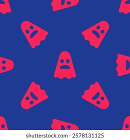 Red Ghost icon isolated seamless pattern on blue background. Happy Halloween party.  Vector