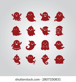 Red ghost silhouettes with varied expressions and shapes