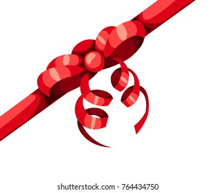 Red gift bow and diagonal ribbon vector illustration isolated on white background web site page and mobile app design.
