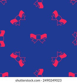 Red Gift bow icon isolated seamless pattern on blue background.  Vector