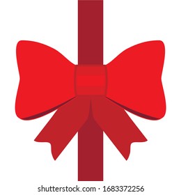 Icono rojo del arco de regalo con cintas para decorar regalos, sorpresas para las vacaciones. El embalaje presenta un icono aislado en fondo blanco. Ilustración del vector