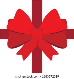 Icono rojo del arco de regalo con cintas para decorar regalos, sorpresas para las vacaciones. El embalaje presenta un icono aislado en fondo blanco. Ilustración del vector