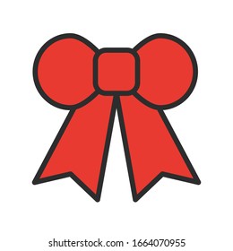 Red gift bow line icon. Vector illustration. Simple ribbon symbols. Tape element.