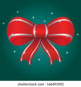 Red gift bow on green background, vector format