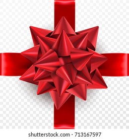 Red gift bow on a transparent background. Template for postcard, flyer, leaflet design. Vector illustration EPS10