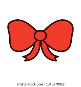 red gift bow ribbon decoration ornament vector illustration line fill icon