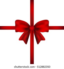 Red gift bow of ribbon isolated on white background