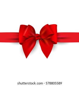 Red  gift bow with ribbon isolated on white. Design element for decoration gifts, greetings, holidays. Vector illustration.