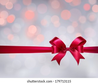 Red gift bow with ribbon on background. Vector illustration 